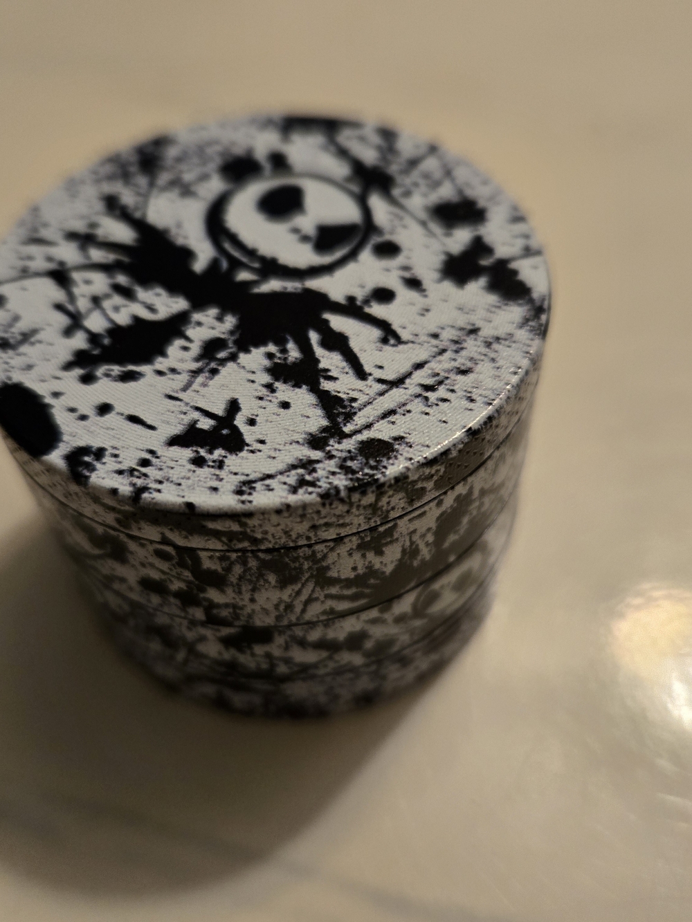 Grinder; Black and White Splatter Decorative Tin